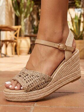 NWT Boutique Taupe Woven Espadrille Wedge Sandals